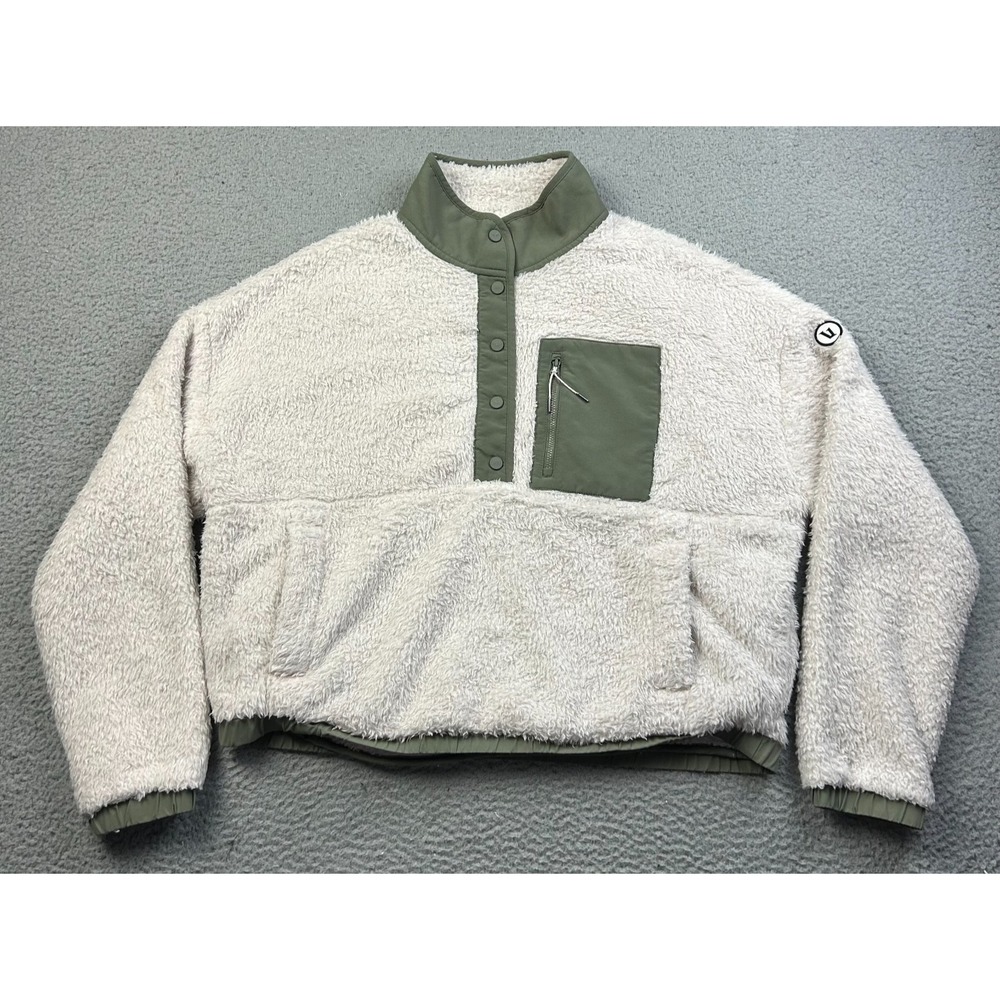 Vuori Jacket Womens Cozy Sherpa Popover Pullover Dune 1/2 Snap Fleece Sz XL